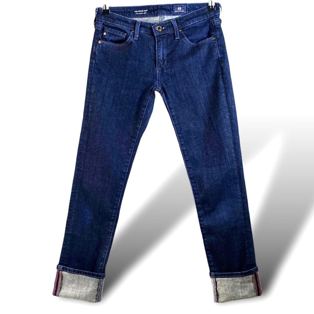 AG Adriano Goldschmied Stevie Cuff Selvedge Jeans Womens Sz 26 Dark Wash Slim